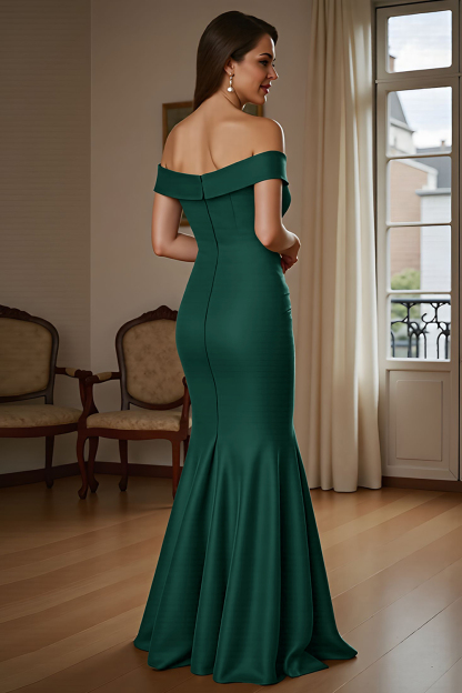 Brown Mermaid Satin Maxi Mother of the Bride Dress with Ruffles