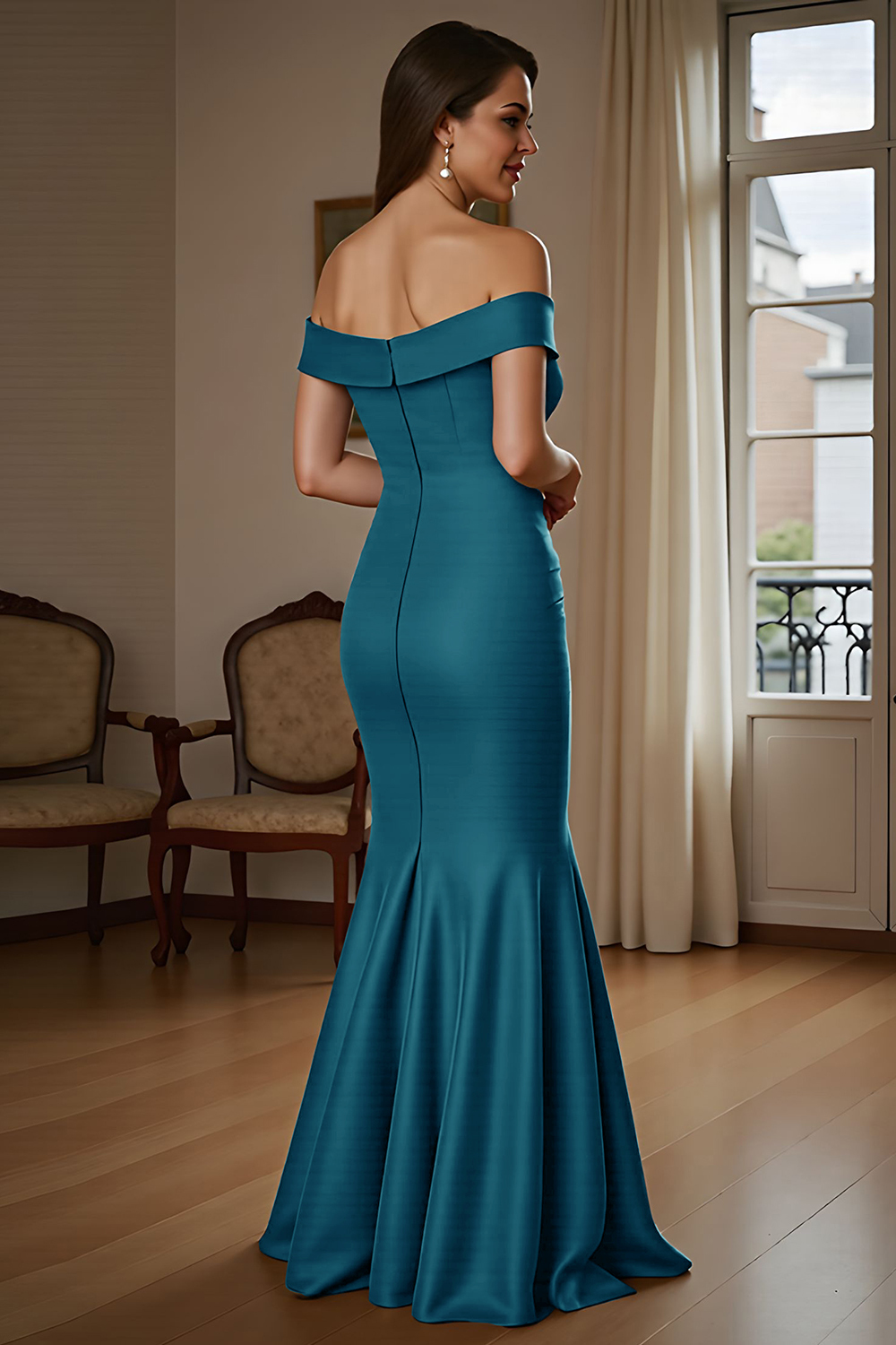 Brown Mermaid Satin Maxi Mother of the Bride Dress with Ruffles