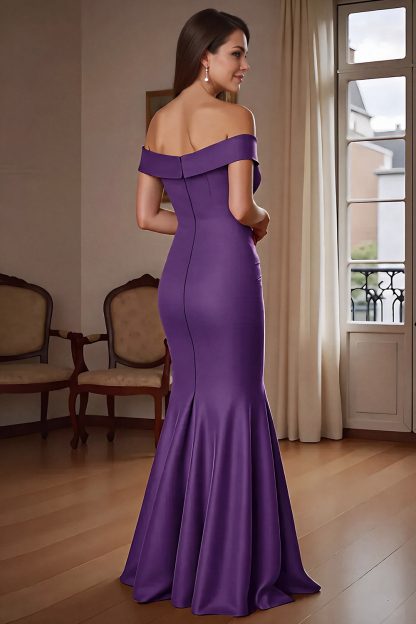 Brown Mermaid Satin Maxi Mother of the Bride Dress with Ruffles