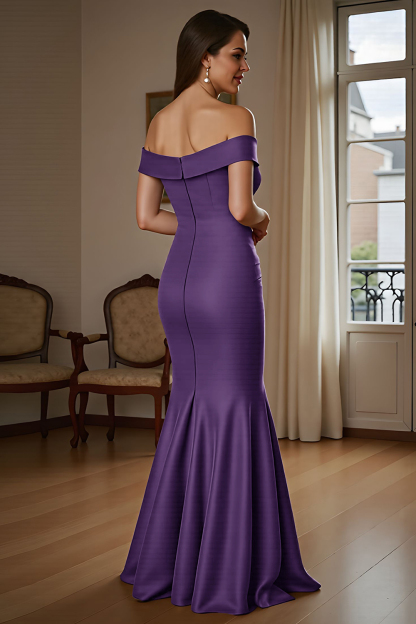 Brown Mermaid Satin Maxi Mother of the Bride Dress with Ruffles