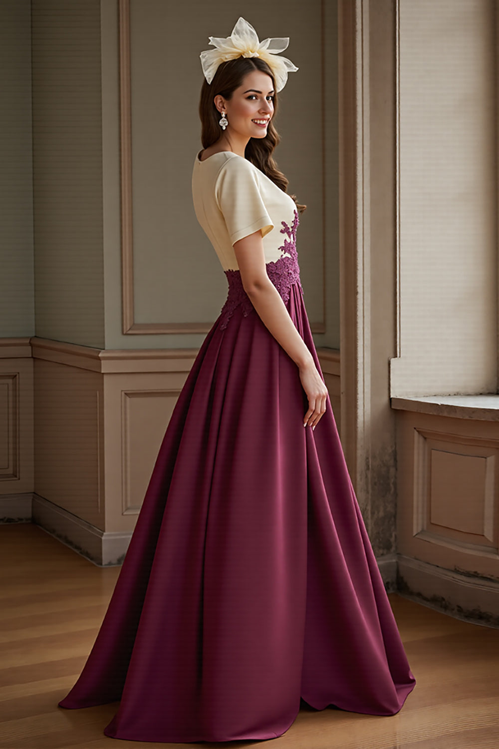 Burgundy Satin A Line Maxi Mother of the Bride Dress with Slit