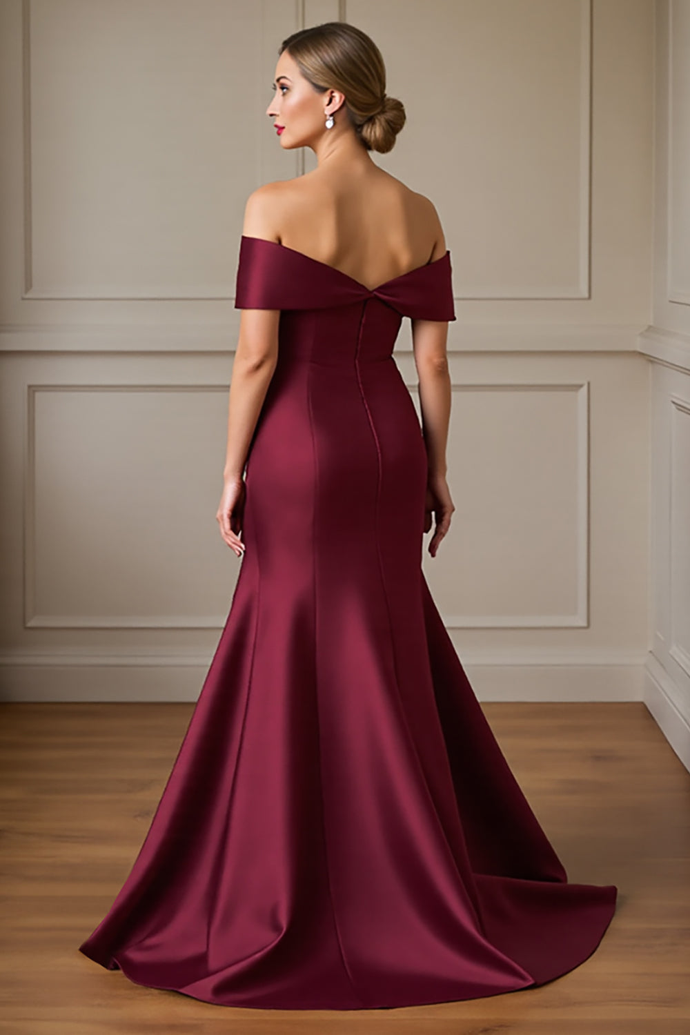 Burgundy Mermaid Satin Maxi Mother of the Bride Dress