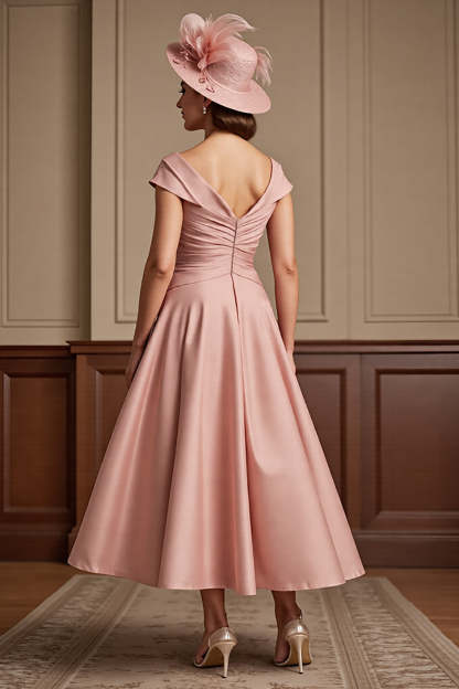 Dusty Rose A Line Satin Midi Mother of the Bride Dress
