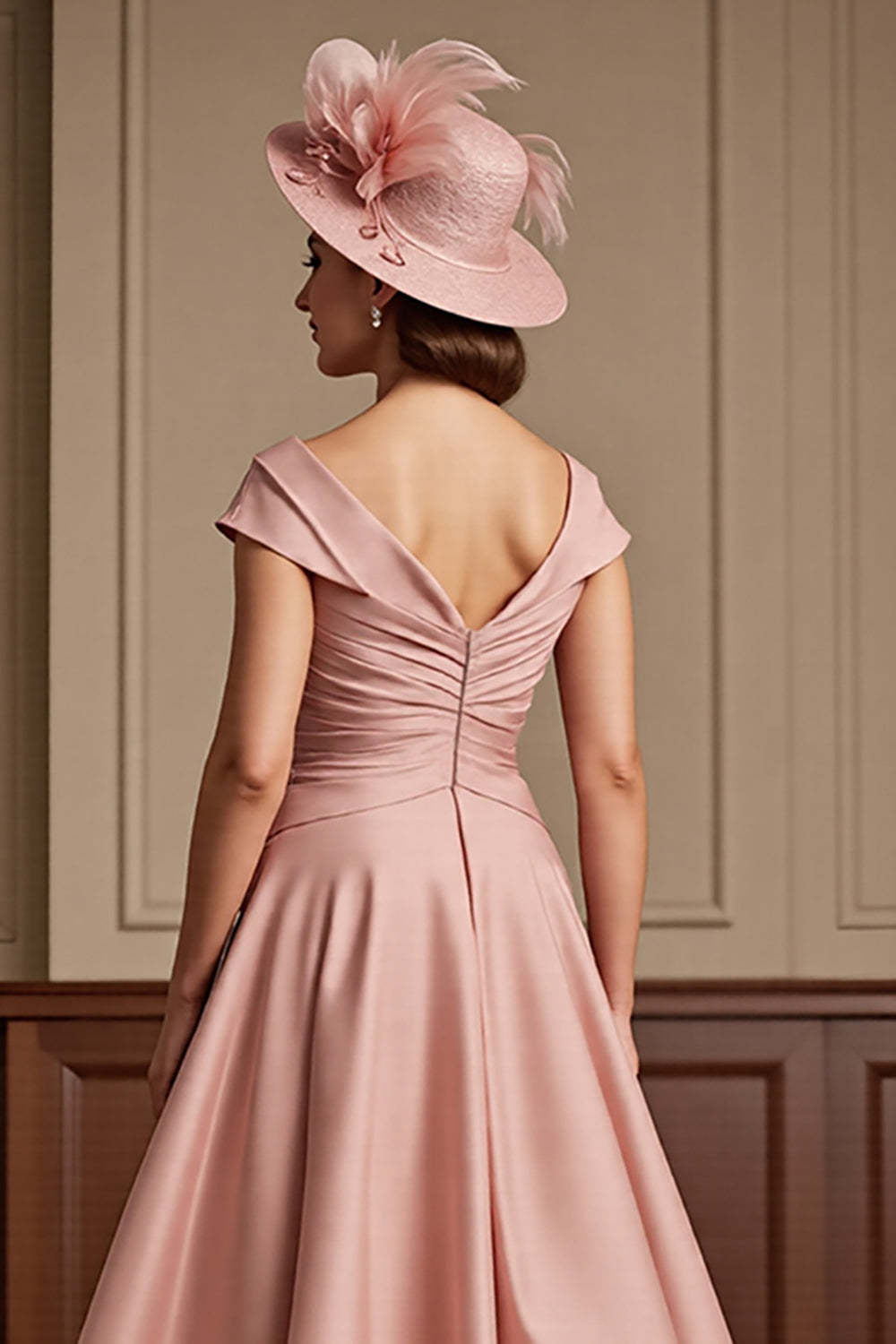 Dusty Rose A Line Satin Midi Mother of the Bride Dress