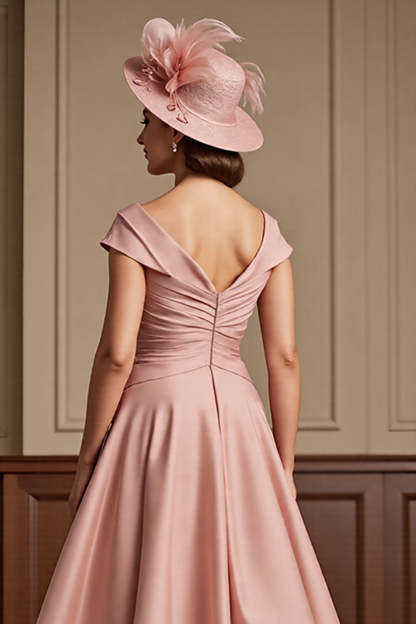 Dusty Rose A Line Satin Midi Mother of the Bride Dress