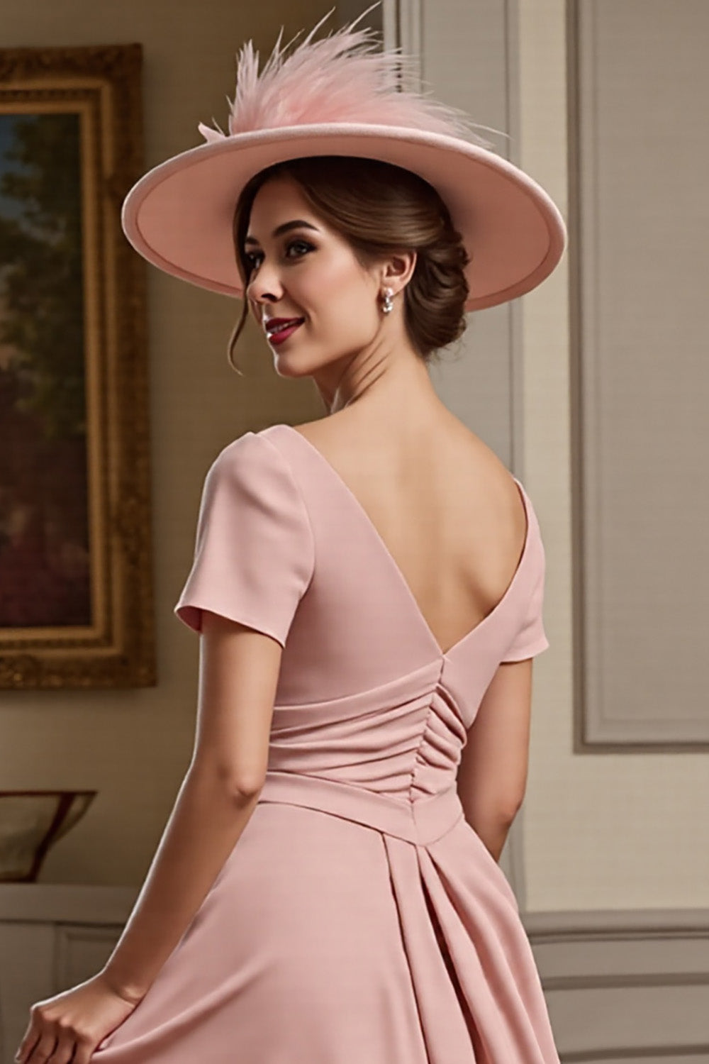 Dusty Rose Satin A Line Maxi Mother of the Bride Dress with Ruffles