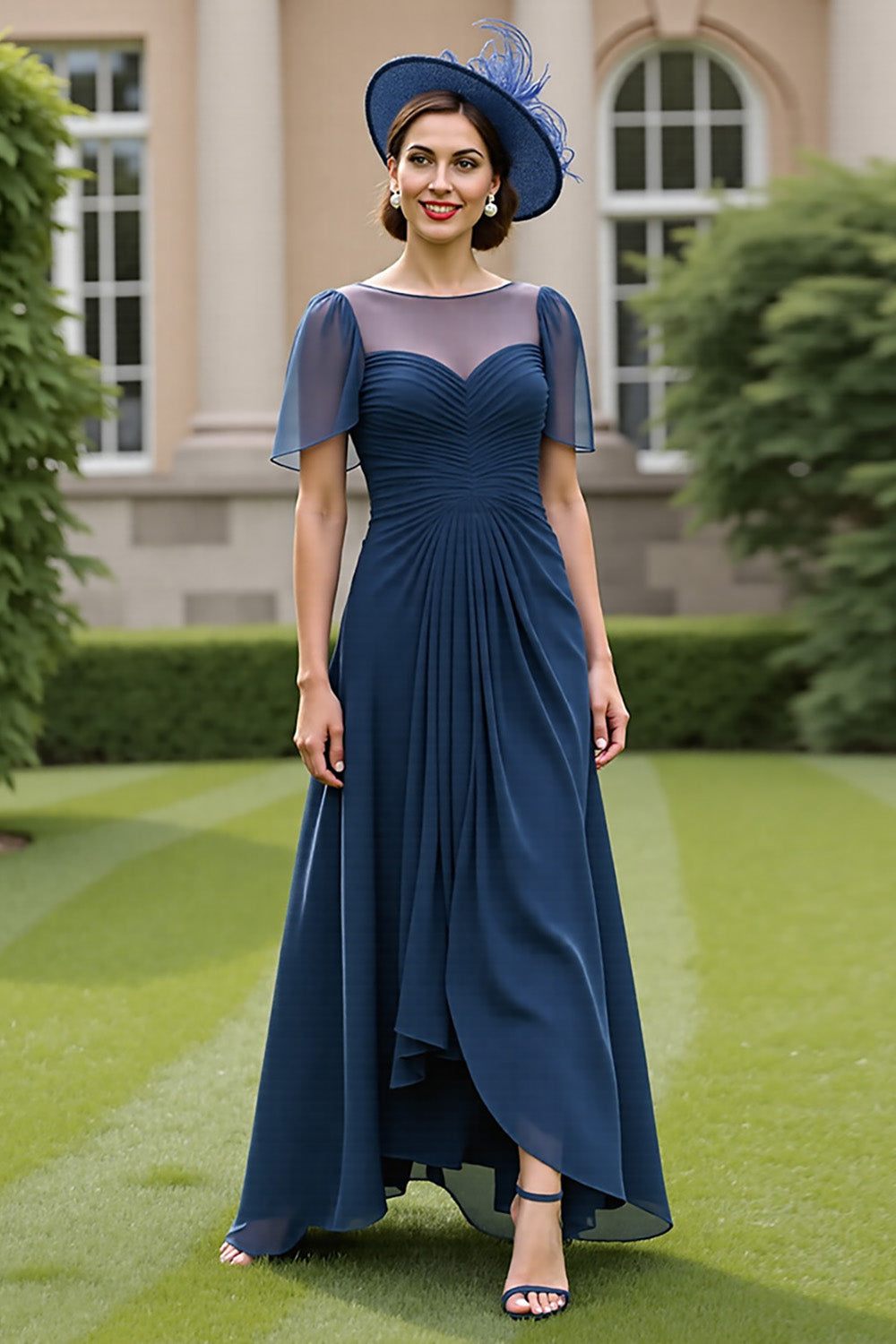 Navy Chiffon A Line Maxi Mother of the Bride Dress with Ruffles