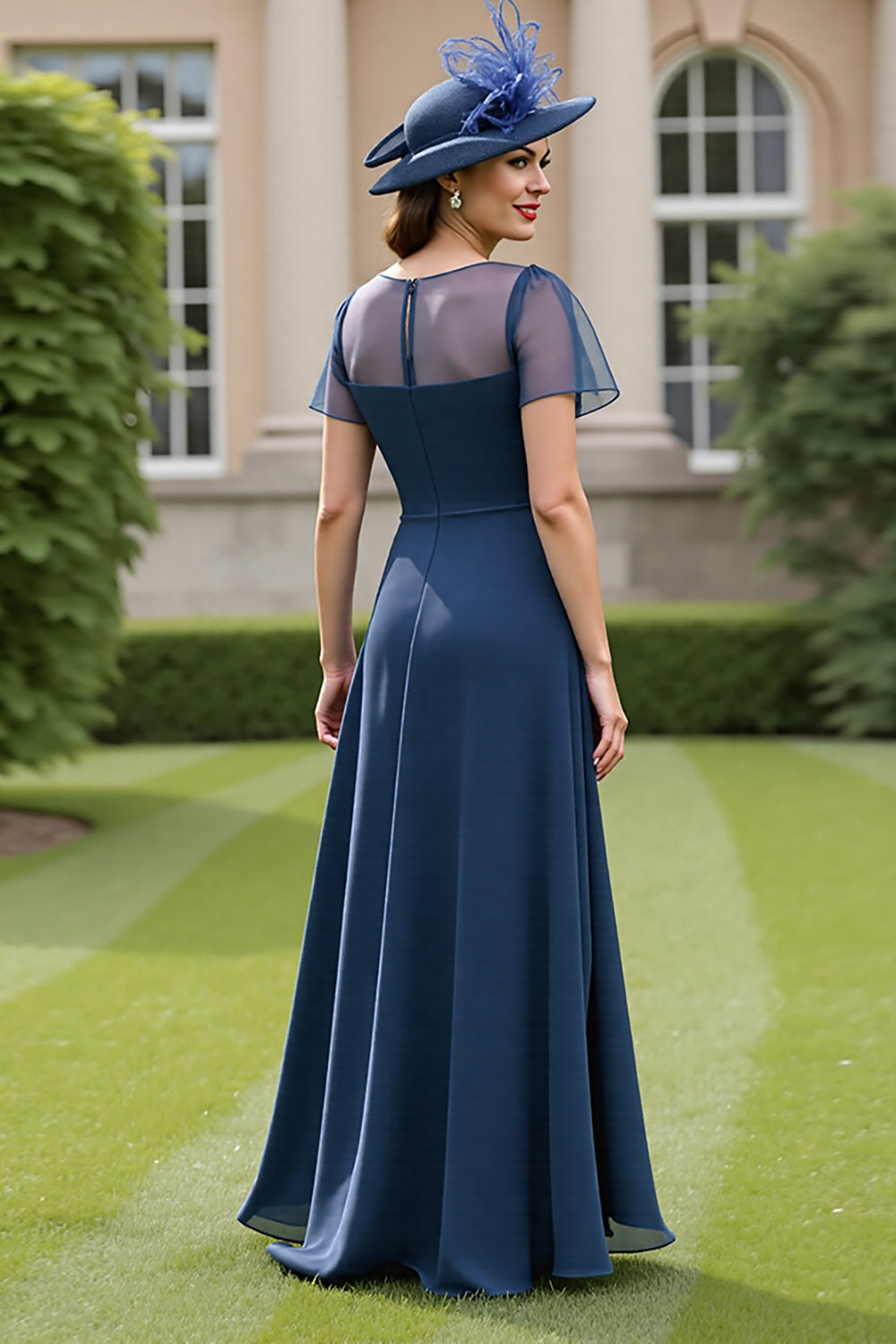 Navy Chiffon A Line Maxi Mother of the Bride Dress with Ruffles