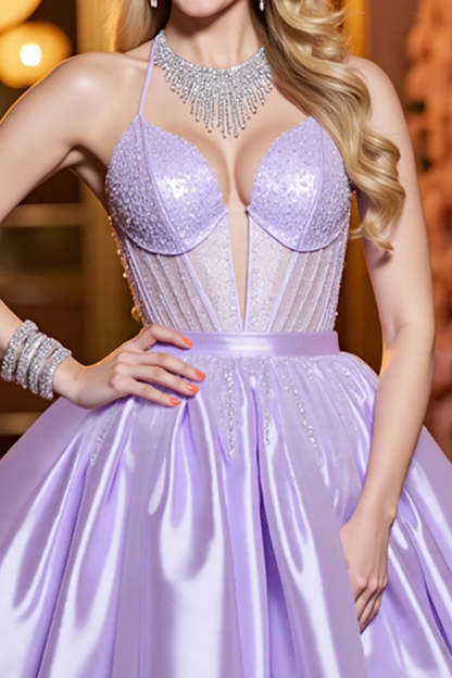 Sparkly Lilac Satin A Line Short Corset Homecoming Dress