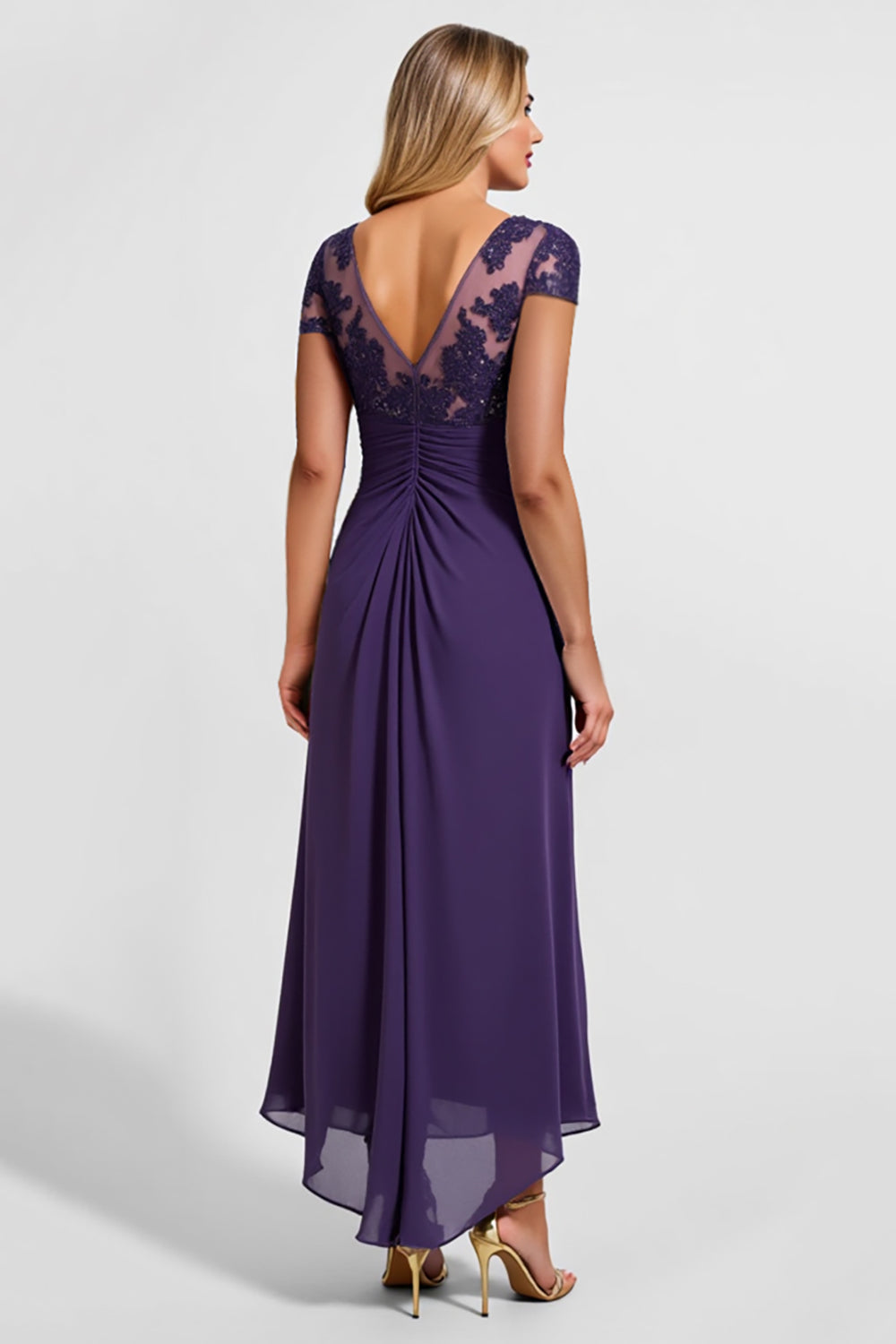 Purple Chiffon Sheath Asymmetrical Mother of the Bride Dress with Appliques