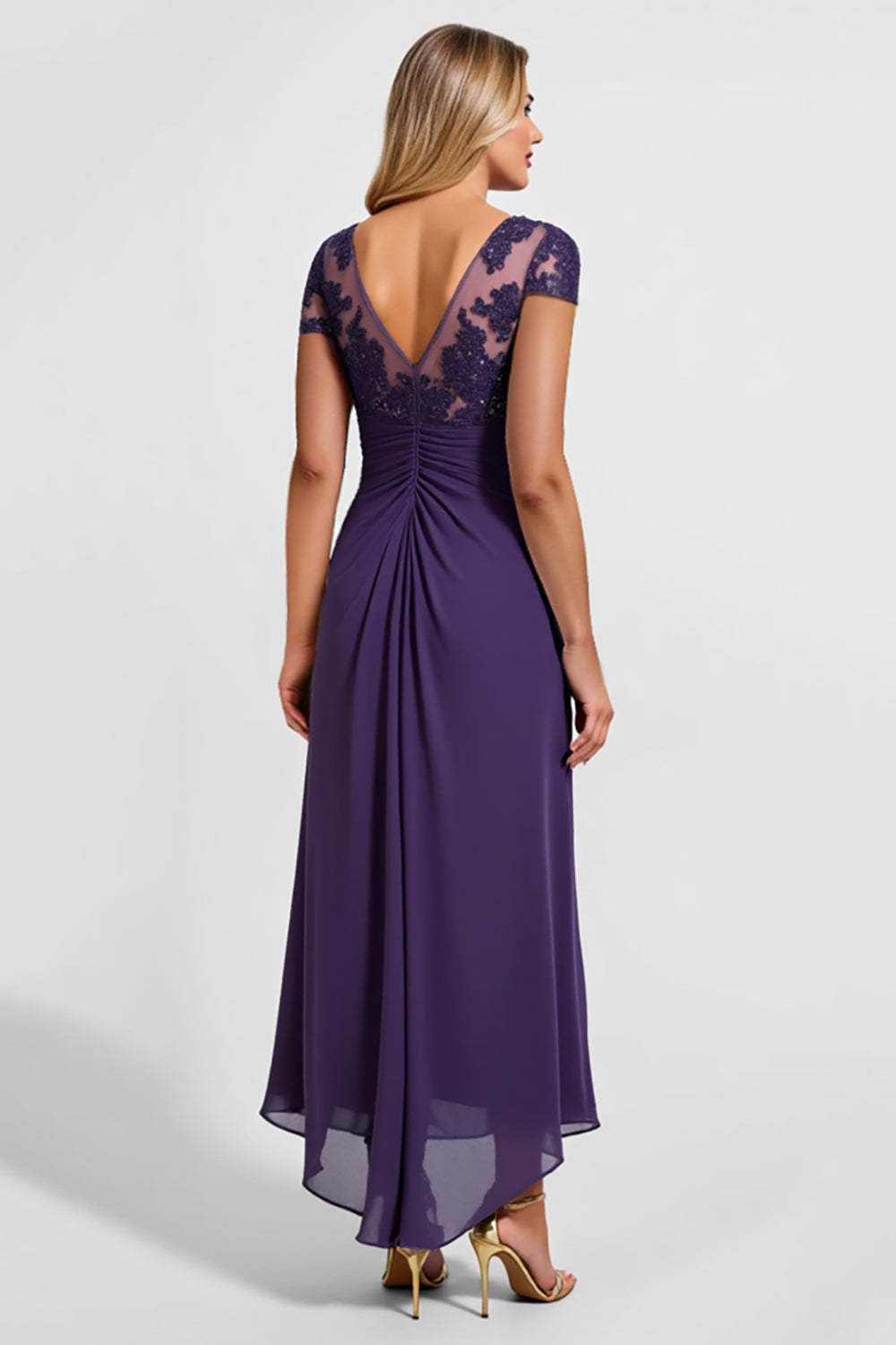 Purple Chiffon Sheath Asymmetrical Mother of the Bride Dress with Appliques