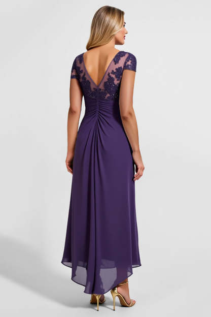 Purple Chiffon Sheath Asymmetrical Mother of the Bride Dress with Appliques