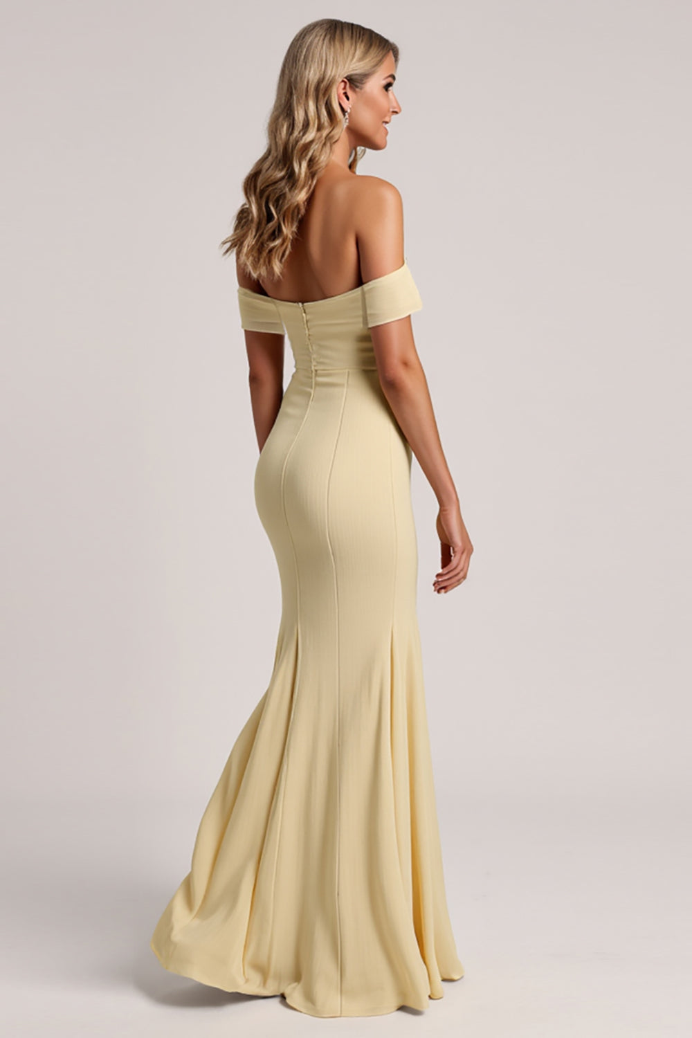 Daffodil Chiffon Mermaid Off the Shoulder Maxi Bridesmaid Dress