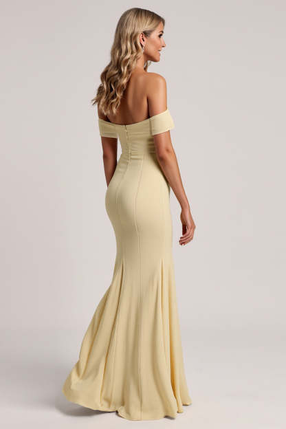 Daffodil Chiffon Mermaid Off the Shoulder Maxi Bridesmaid Dress