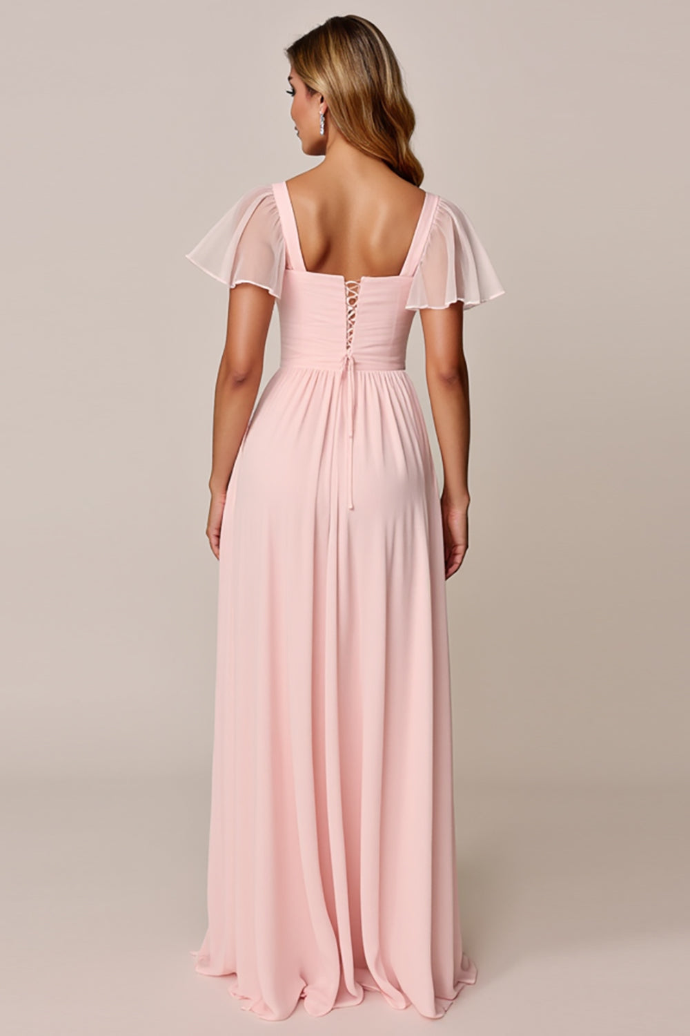Candy Pink A Line Chiffon Maxi Bridesmaid Dress with Pocktes