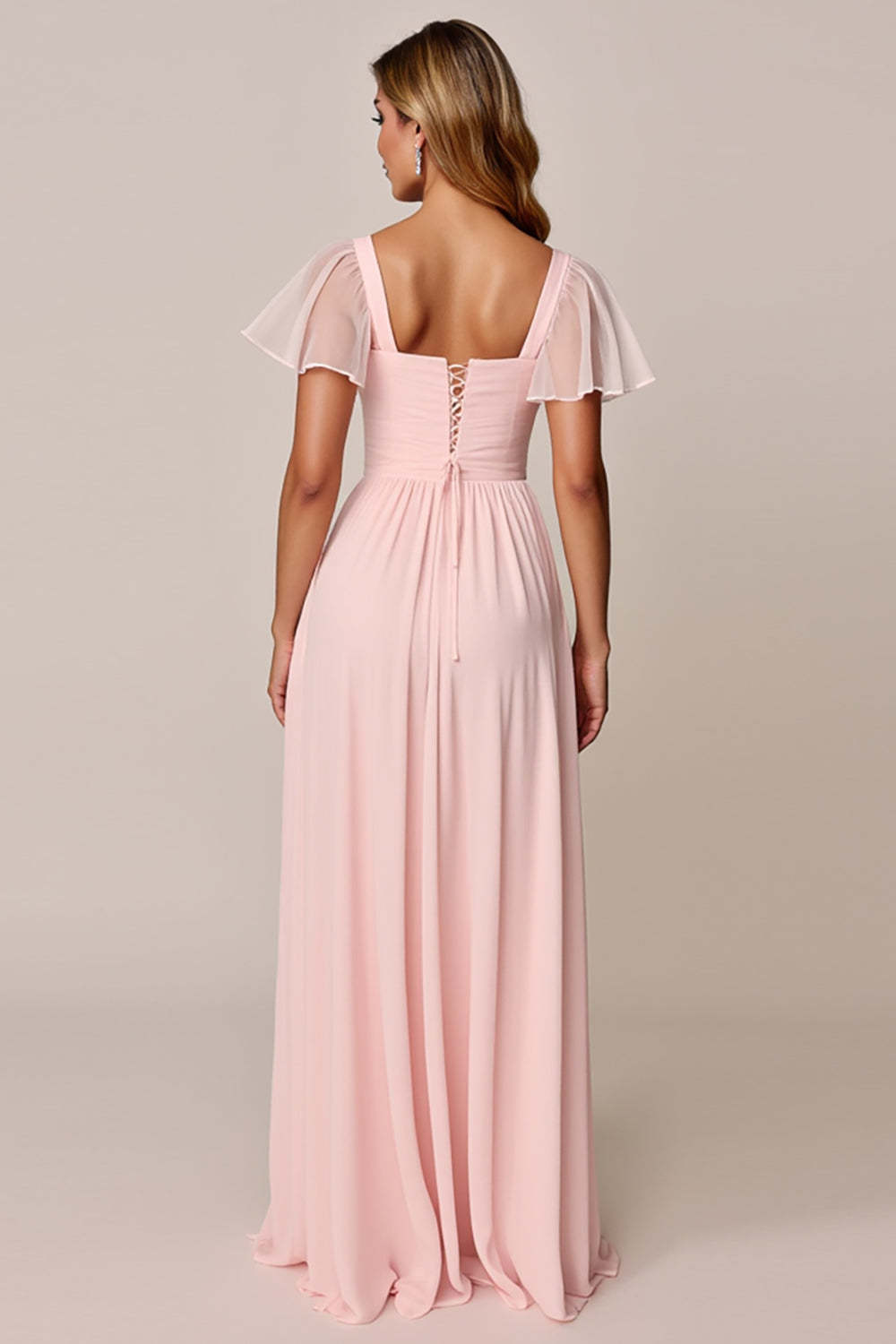 Candy Pink A Line Chiffon Maxi Bridesmaid Dress with Pocktes