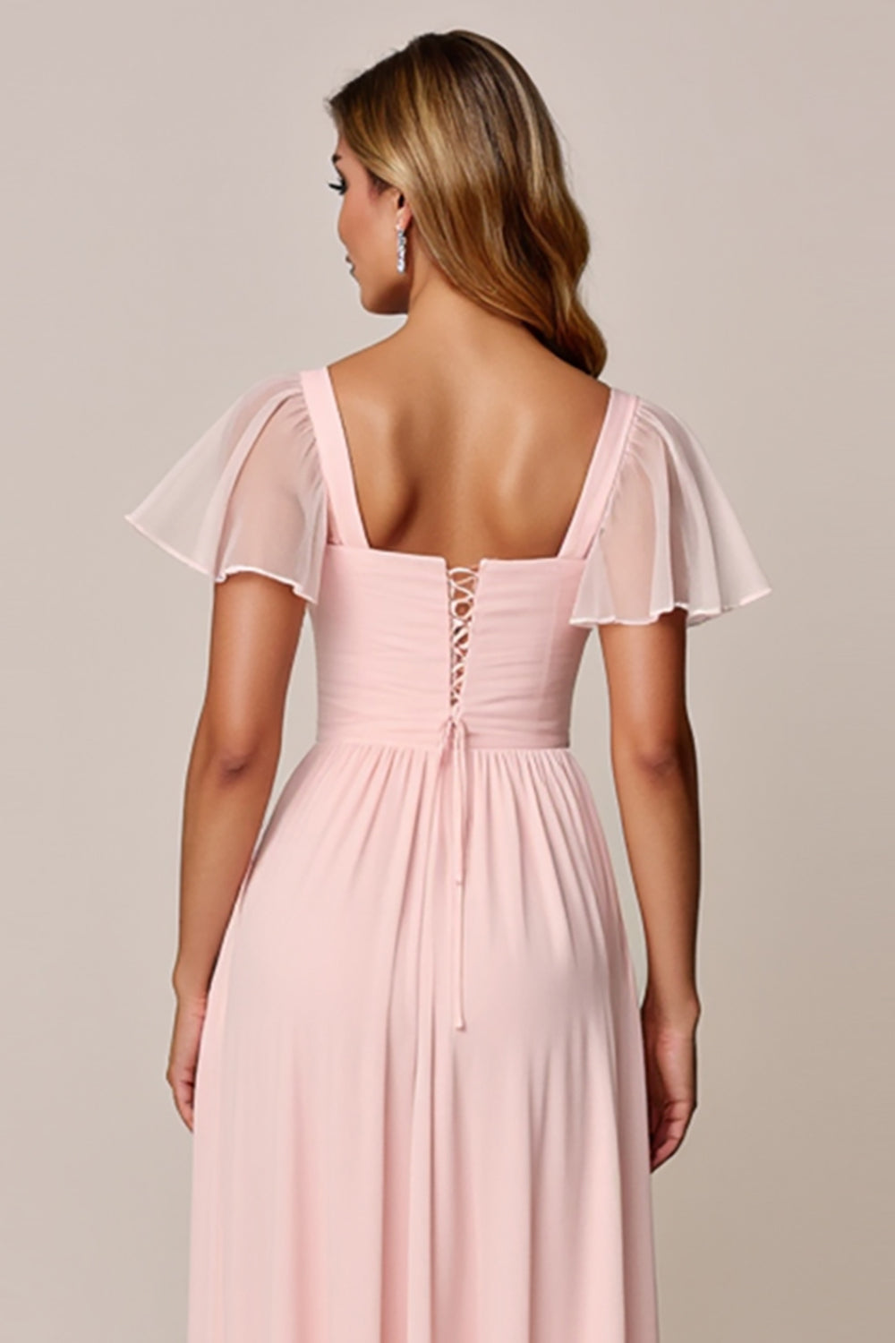 Candy Pink A Line Chiffon Maxi Bridesmaid Dress with Pocktes