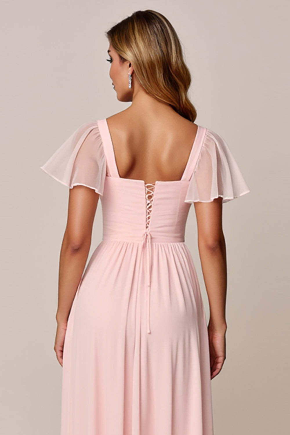Candy Pink A Line Chiffon Maxi Bridesmaid Dress with Pocktes