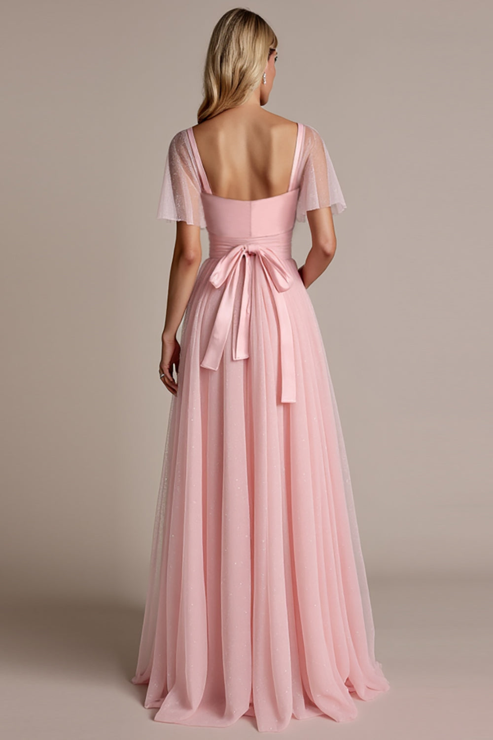 A Line Chiffon Candy Pink Maxi Bridesmaid Dress with Slit