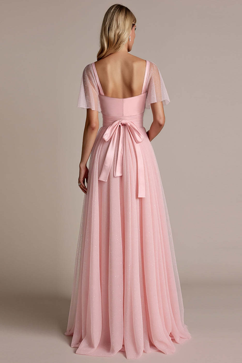 A Line Chiffon Candy Pink Maxi Bridesmaid Dress with Slit