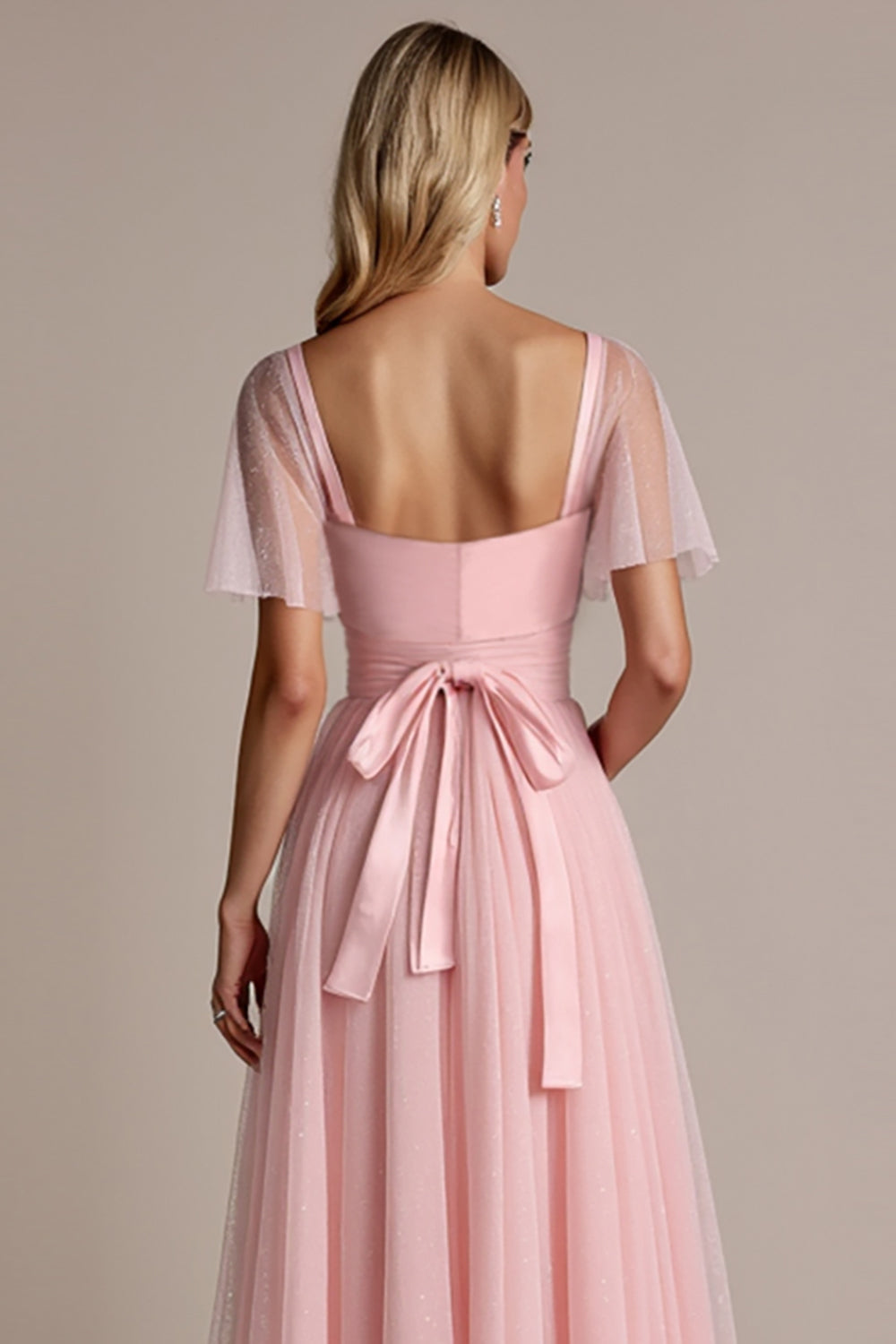 A Line Chiffon Candy Pink Maxi Bridesmaid Dress with Slit