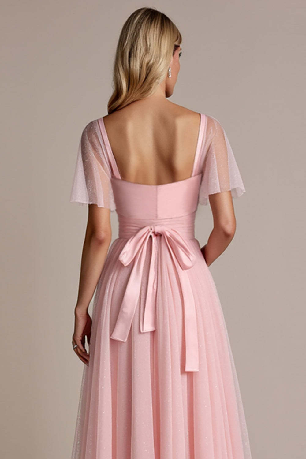 A Line Chiffon Candy Pink Maxi Bridesmaid Dress with Slit