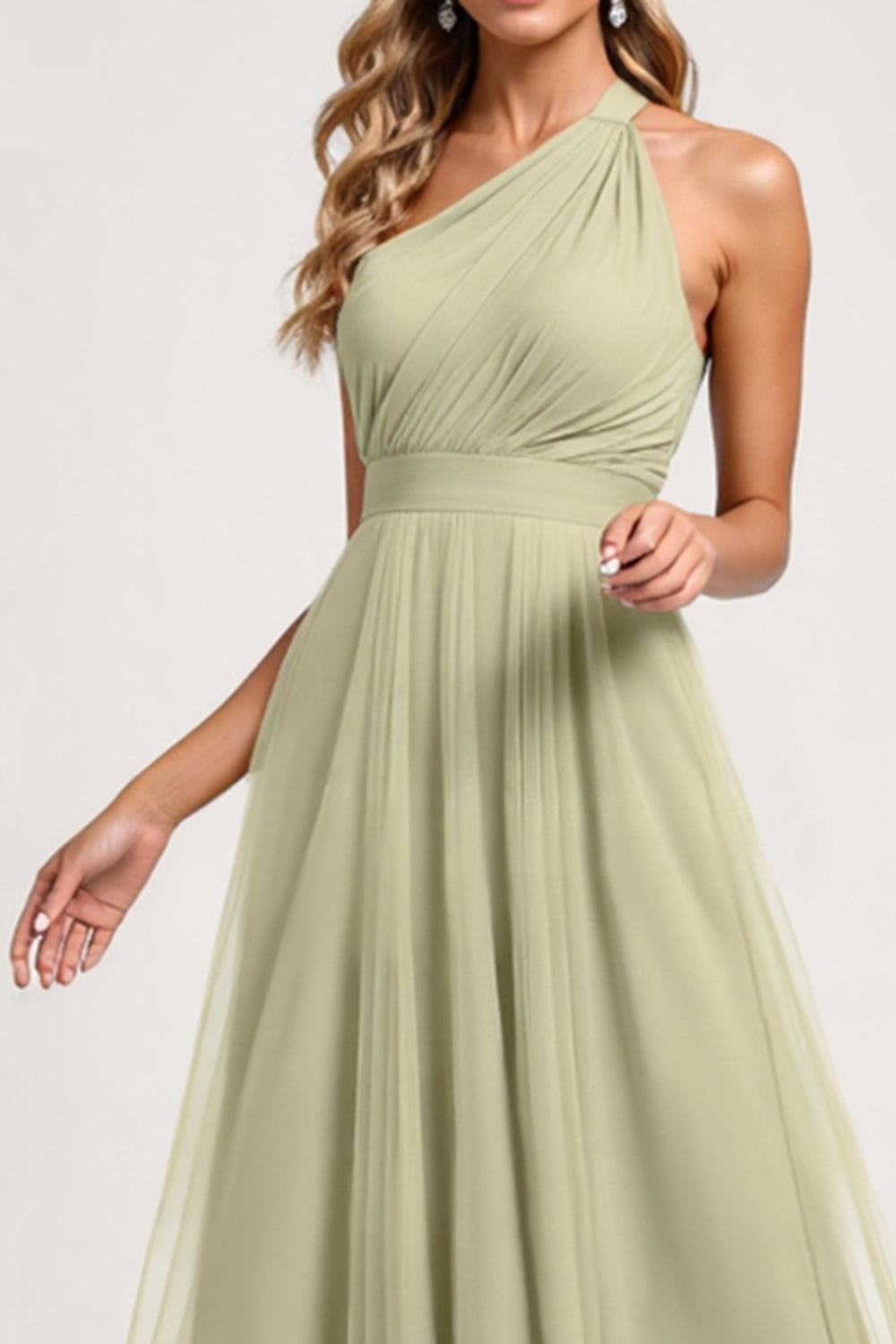 Dusty Sage One Shoulder A Line Maxi Bridesmaid Dress