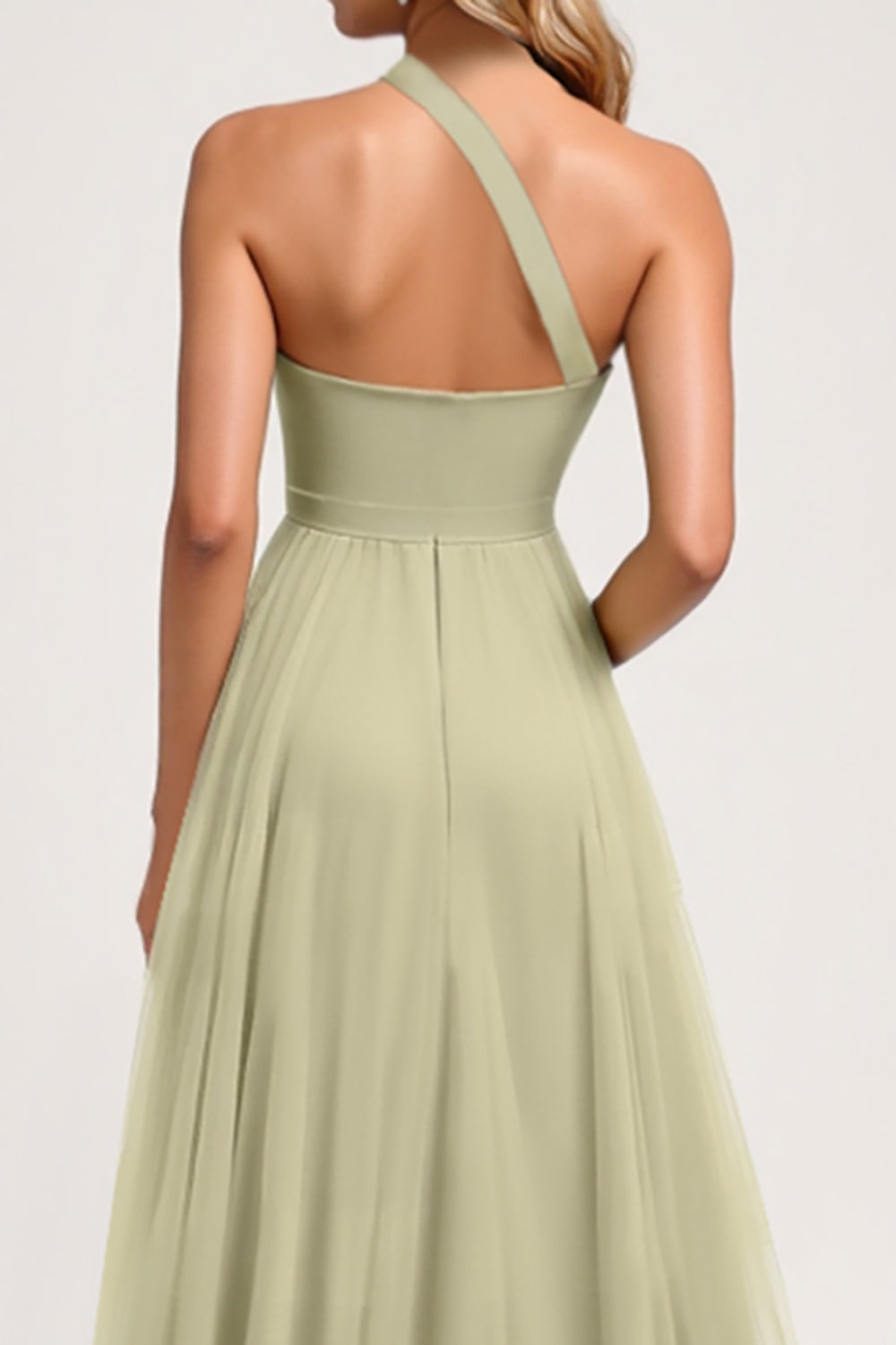 Dusty Sage One Shoulder A Line Maxi Bridesmaid Dress