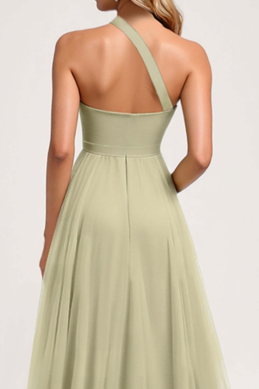 Dusty Sage One Shoulder A Line Maxi Bridesmaid Dress