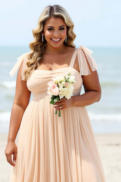 Apricot Chiffon Boho Plus Size Maxi Bridesmaid Dress with Slit