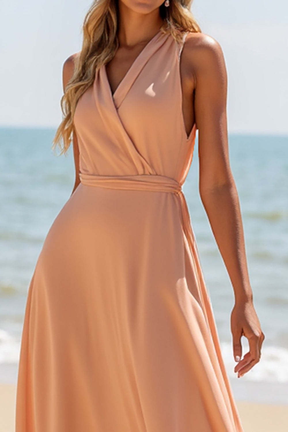 Sunset Chiffon V-Neck A Line Boho Maxi Bridesmaid Dress