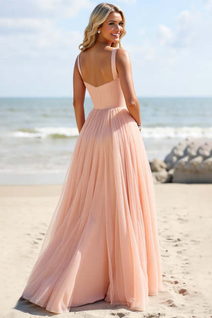 Blush A Line Spaghetti Straps Boho Maxi Bridesmaid Dress