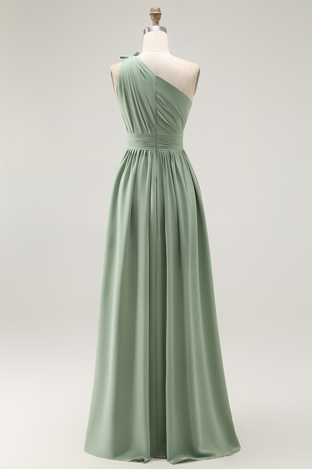 Maxi Green One Shoulder Ruched Boho Bridesmaid Dress with Slit