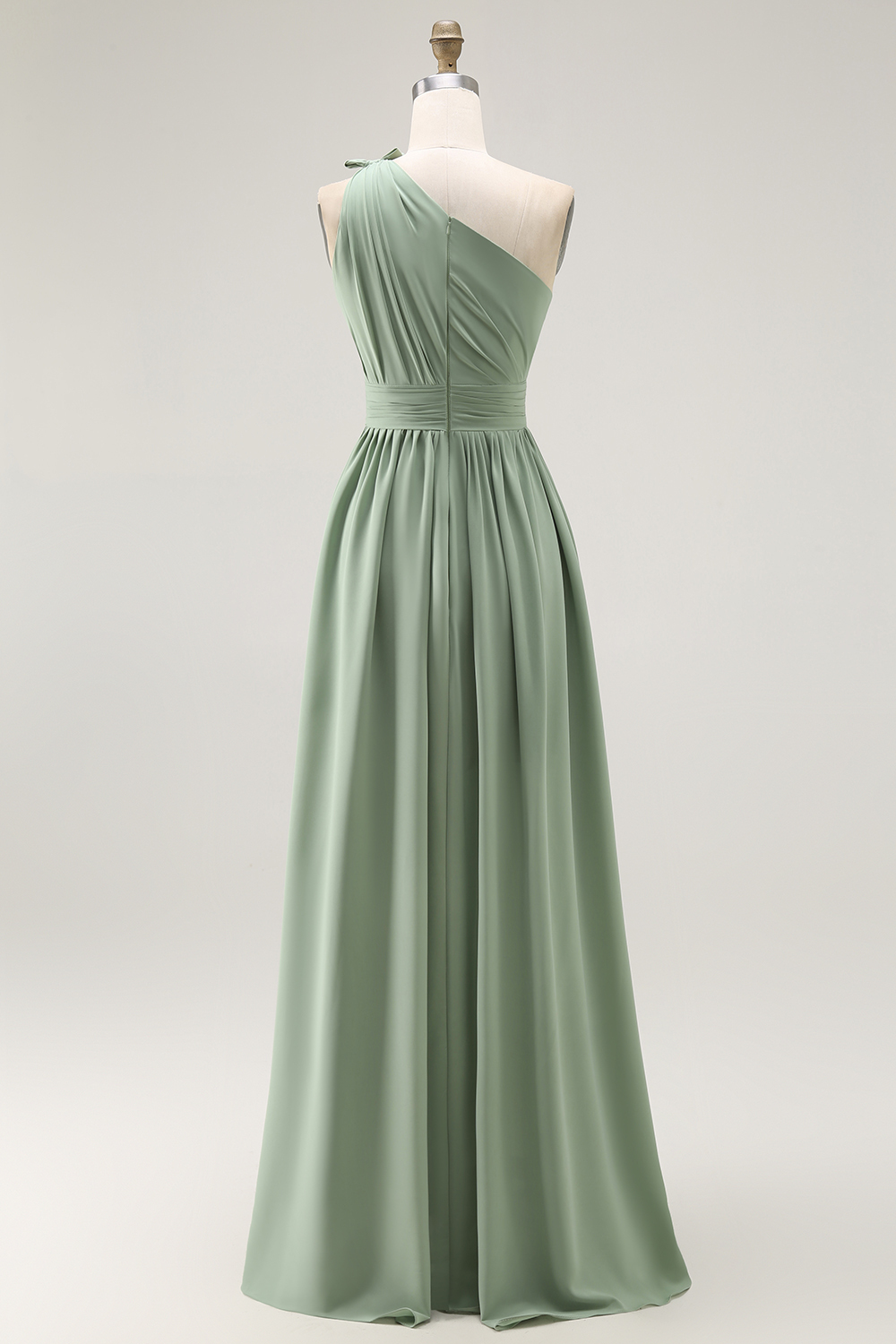 Maxi Green One Shoulder Ruched Boho Bridesmaid Dress with Slit