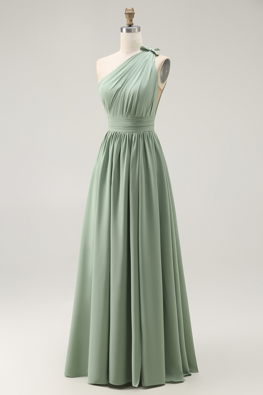 Green One Shoulder Boho Long Chiffon Bridesmaid Dress with Slit