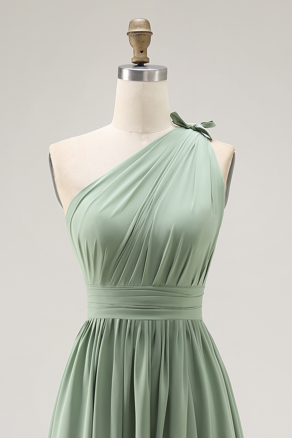Green One Shoulder Boho Long Chiffon Bridesmaid Dress with Slit