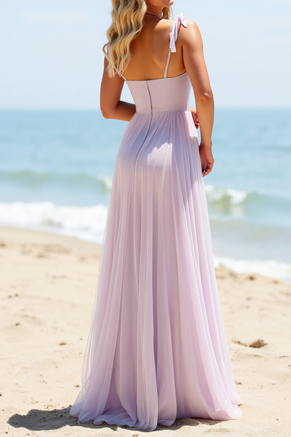 Lilac Chiffon A-Line Spaghetti Straps Boho Bridesmaid Dress