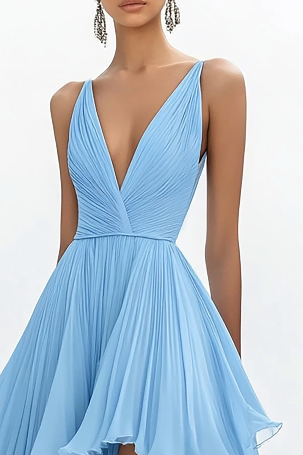 Sky Blue High-Low A Line Pageant Dress with Ruffles