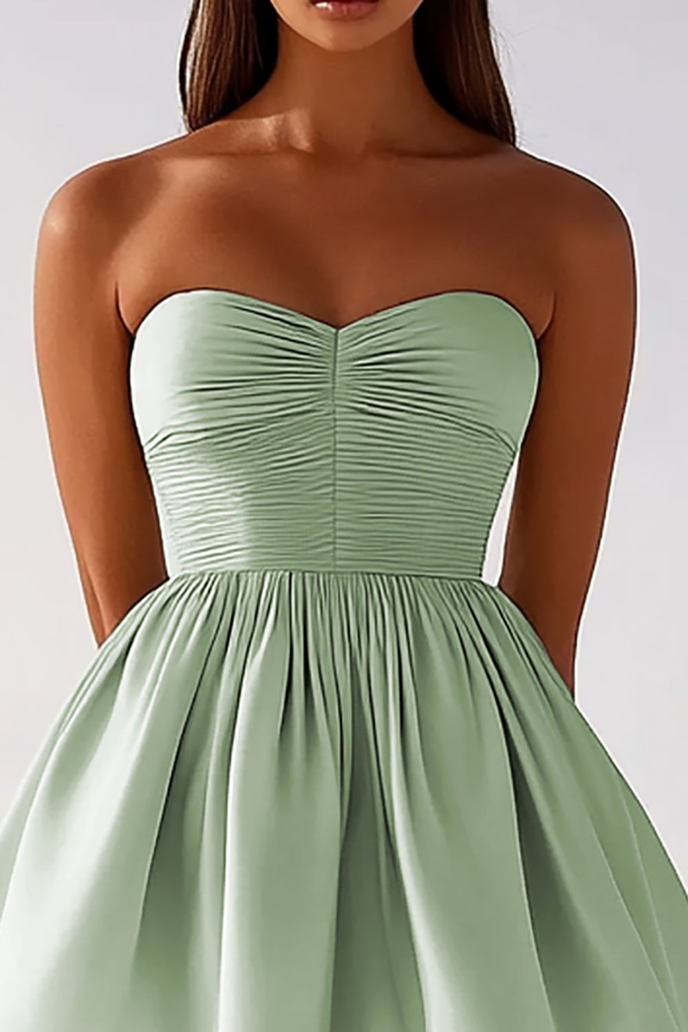 Sage Green Sweetheat Ruched A-Line Mini Graduation Dress