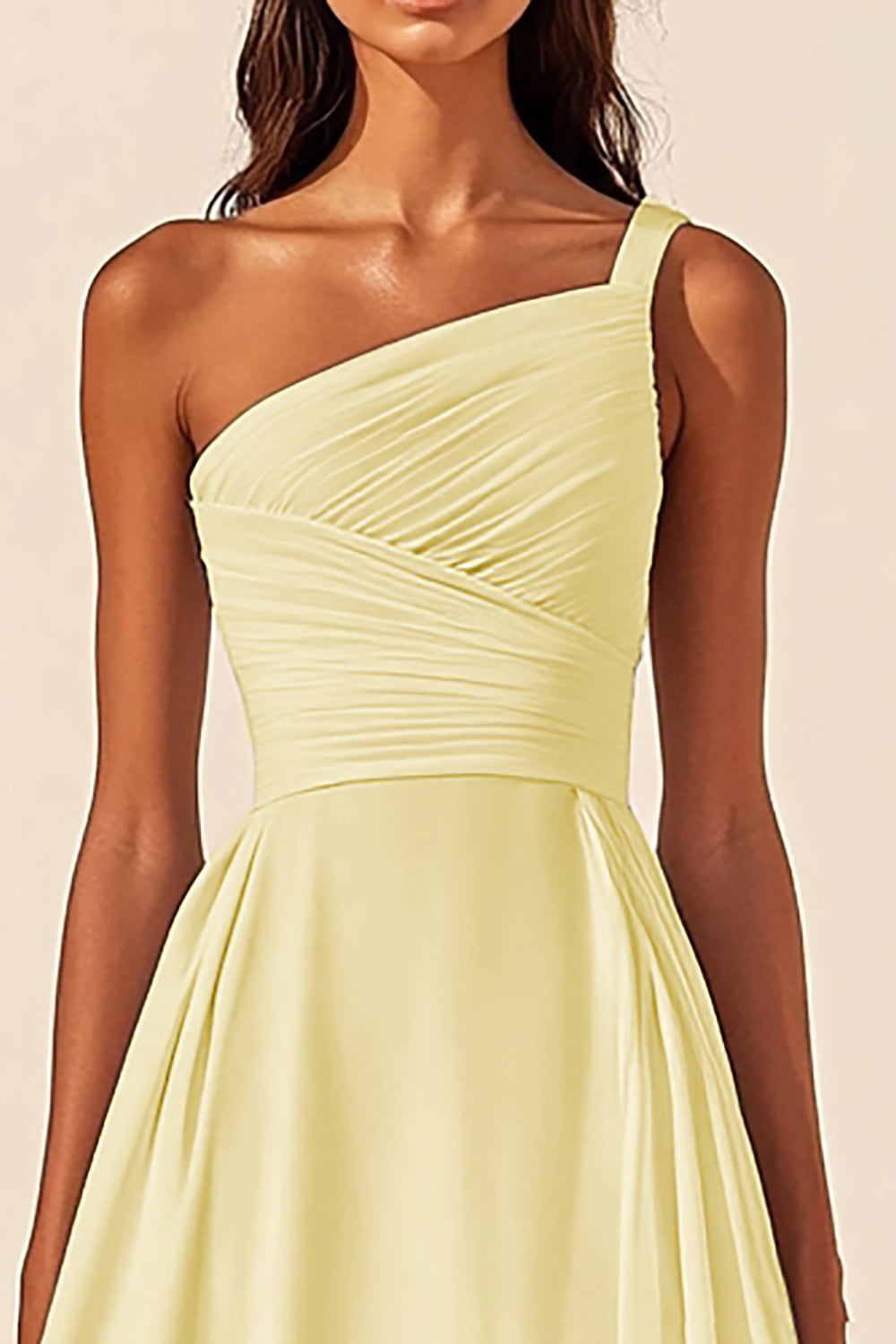 Daffodil A Line Ruched High-Low Graduation Dress with Slit
