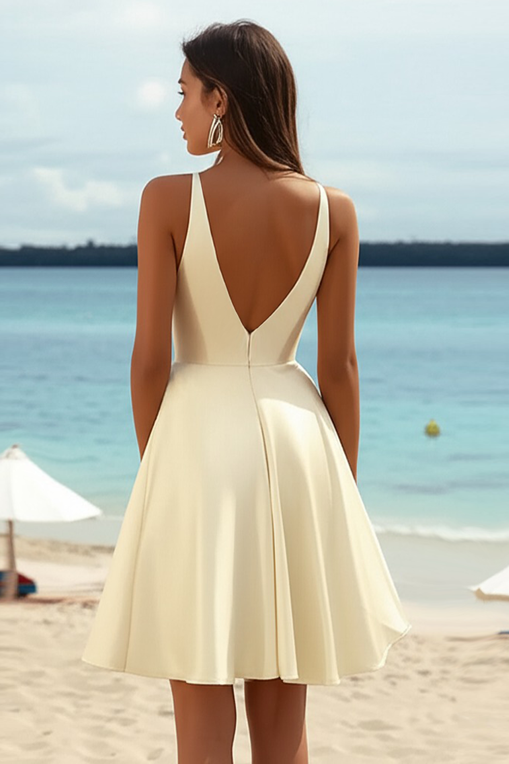 Daffodil A Line V-Neck Satin Mini Graduation Dress