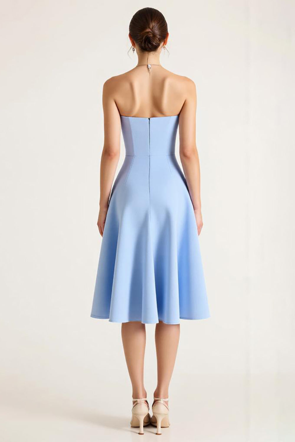 Sky Blue A Line Midi Graduation Dress with Bow