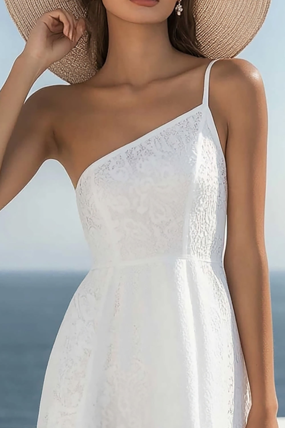 White One Shoulder Lace Short Graduation Dress