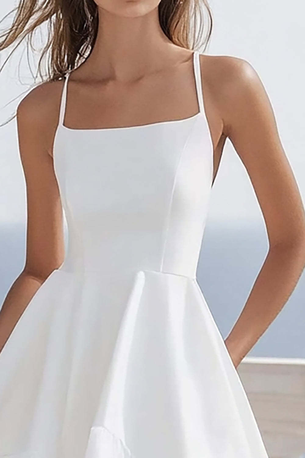 White A Line High-Low Graduation Dress with Ruffles