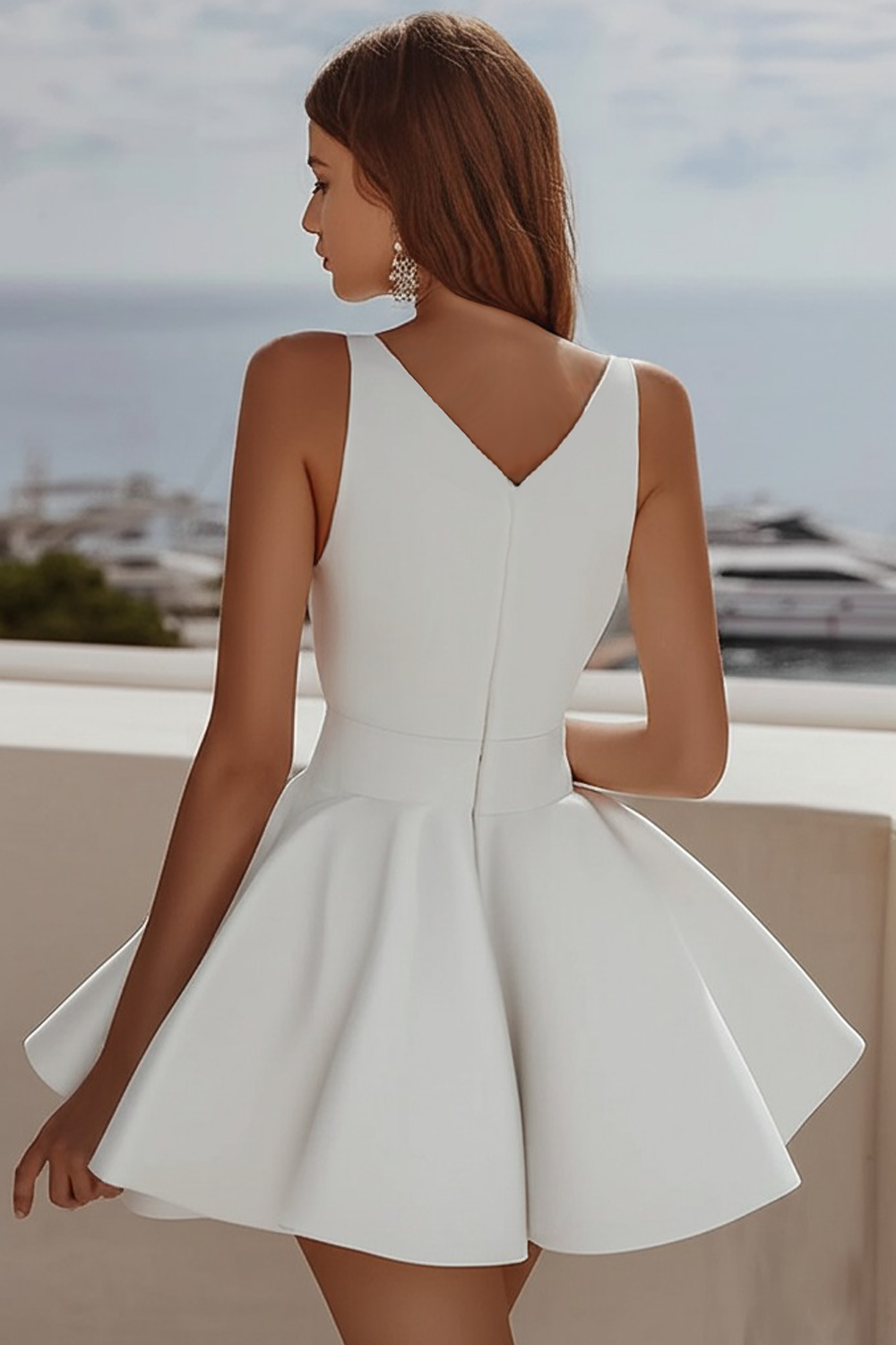 White Deep V-Neck A-Line Satin Mini Graduation Dress
