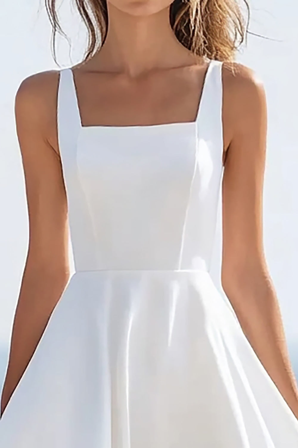 White Square Neck High-Low Graduation Dress with Ruffles