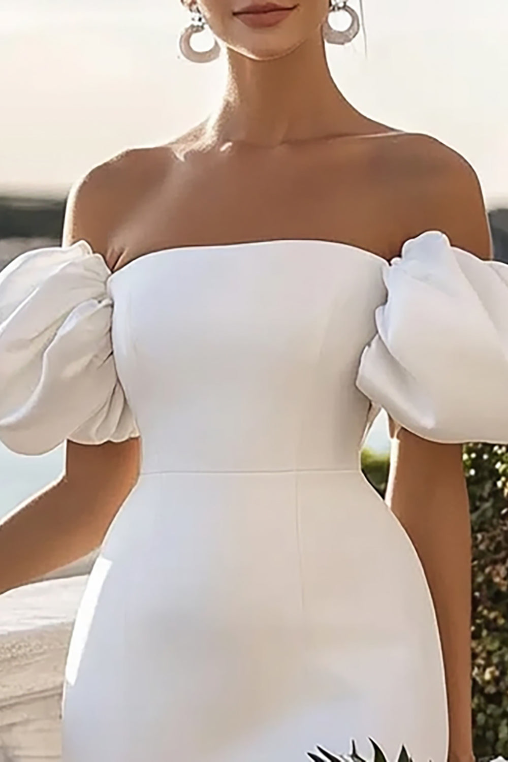 White Puff Sleeves Bodycon Satin Mini Graduation Dress