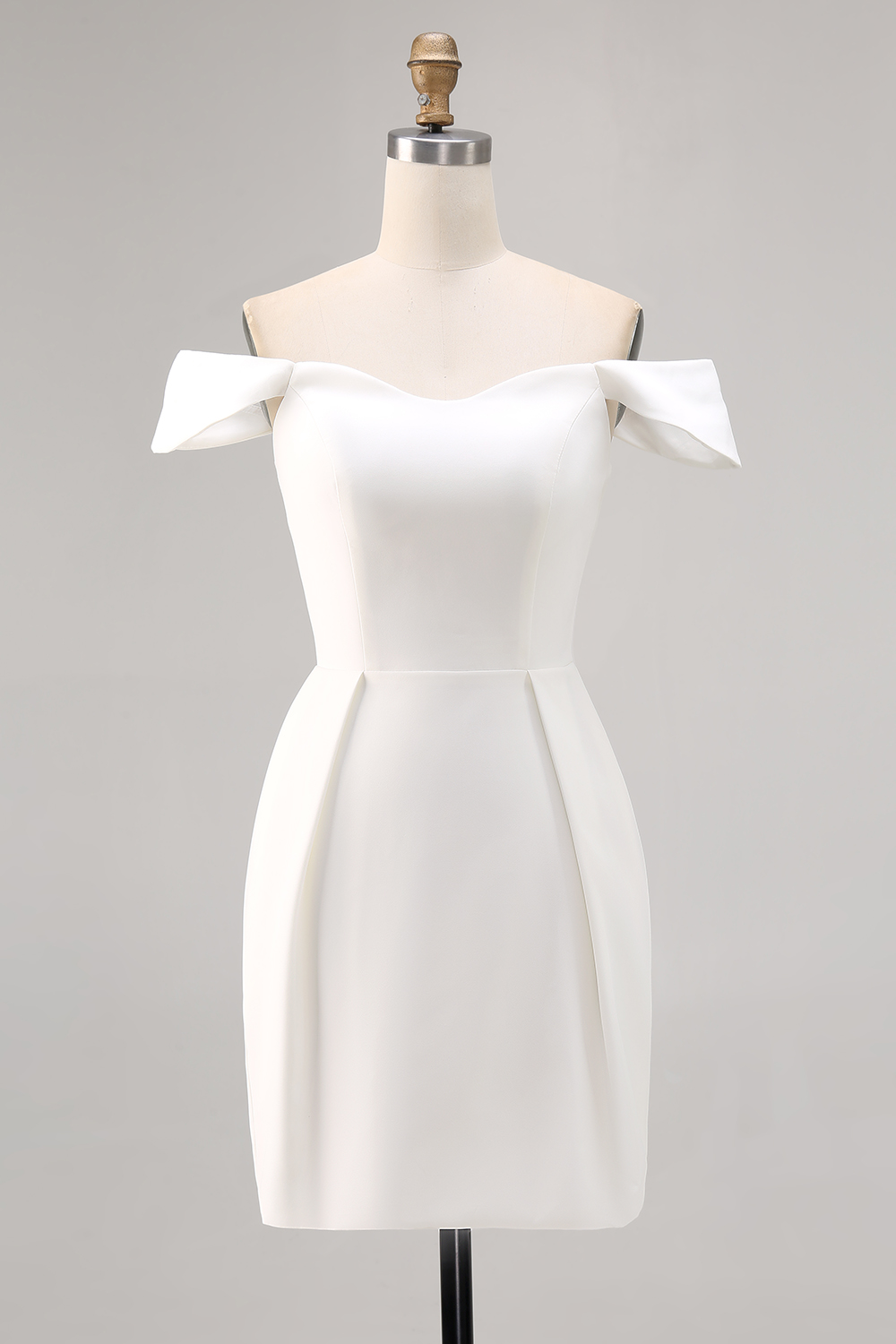 White Satin Off the Shoulder Bodycon Mini Graduation Dress