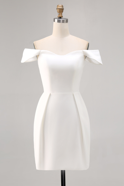 White Satin Off the Shoulder Bodycon Mini Graduation Dress