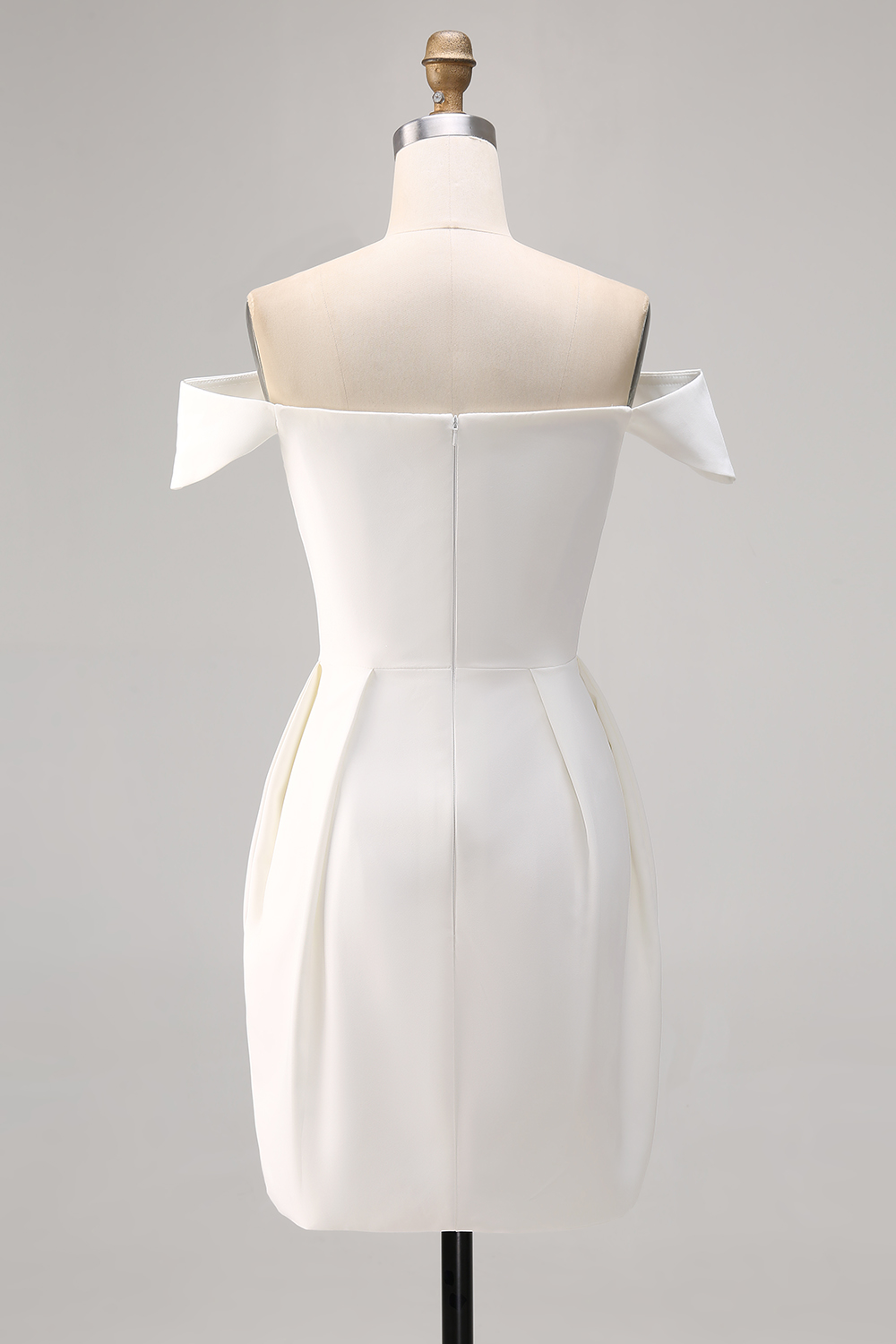 White Satin Off the Shoulder Bodycon Mini Graduation Dress